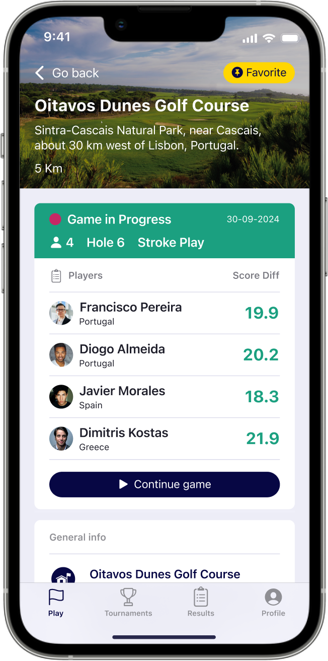 Data Golf app running on an iPhone